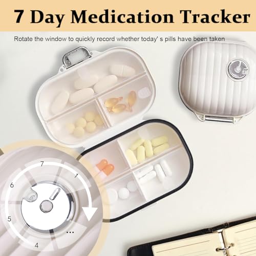 HANNEA® 2 Pack Travel Pill Organizer, 7 Compartments Moisture Proof Pill Holder Daily Medicine Organizer Box Small Pill Case for Vitamin Supplement Pocket Pharmacy Pill Box (S+L)