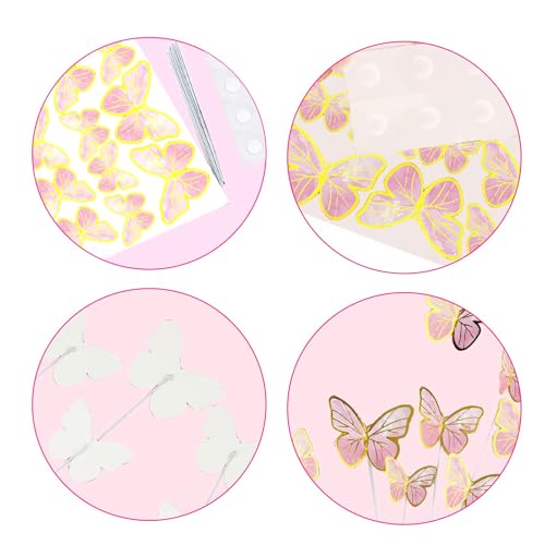 HASTHIP® Birthday Party Supplies Party Room Background Decor, Purple Dreamy Butterfly-Themed Happy Birthday Banner, 6Pcs Floral Butterfly Spiral Hanging Decoration, 12Pcs Decorative Cake Topper