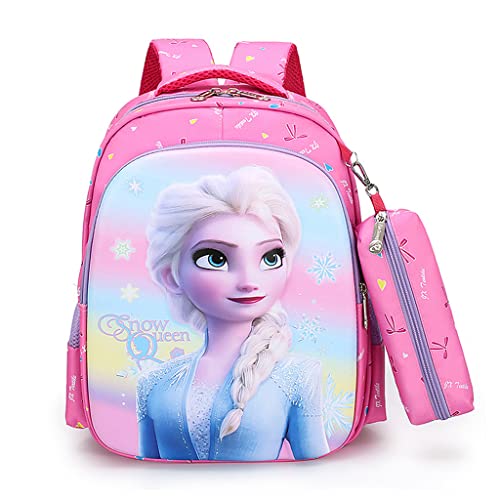 PALAY® Small Backpack for Girls with Pencial Case Pink Elsa Princess Print Waterproof School Backpack for Girls School Bag for Girls Kids for 3-5