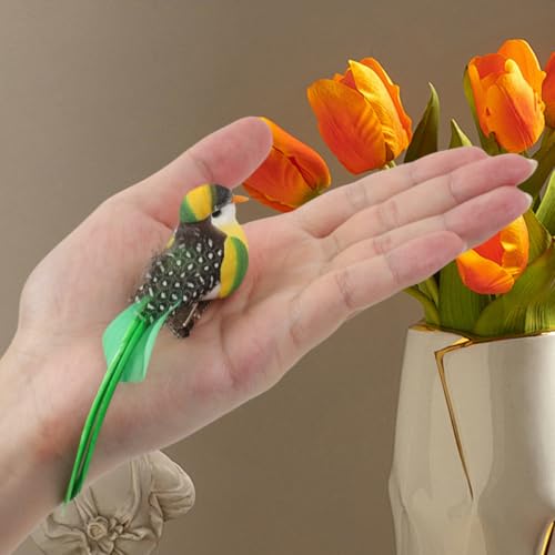 ORTIZA® 6Pcs Realistic Birds with Built in Metal Clip Colorful Long-tailed Silky-flycatcher Birds for Home Decor Small Decorative Realistic Colorful Birds for Planter, Ivy, Flower Pot