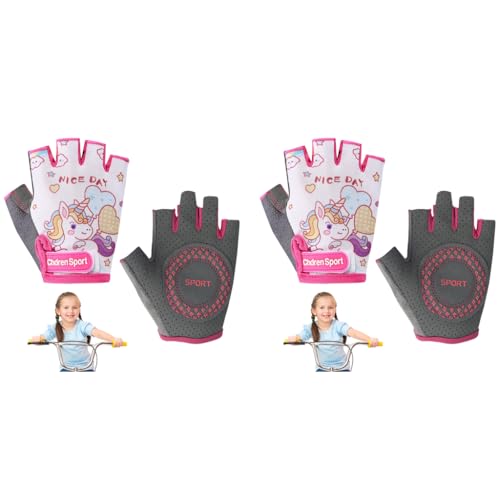 Proberos® Fingerless Riding Gloves for Kids Teen Girls Unicorn Skating Anti-Slip Padded Palm Design Breathable Sweat Absorption Outdoor Sport Size-L 2 PCS