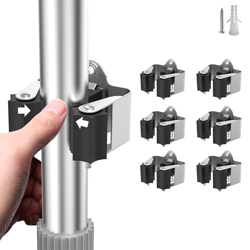 HASTHIP Broom and Mop Holder Wall Mount Heavy Duty Broom Hooks Space-Saving Broom Rack Stainless Steel Broom Holder for Garage, Kitchen, Closet Organization(Pack of 2)