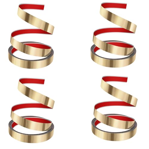 HASTHIP® 16.4ft Golden Metal Trim Wall Strip, 201 Stainless Steel Self-Adhesive Peel and Stick Trim, Metalized Mirror-Like Finish for Ceiling Floor Cabinet Tile Edge Moulding