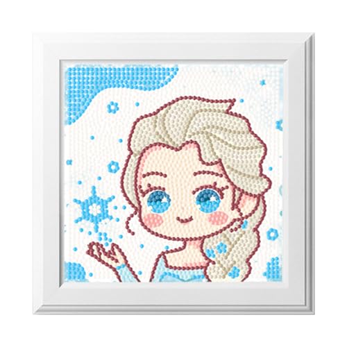 PATPAT® DIY Diamond Painting Wall Decor Frozen Princess Elsa Diamond Art Painting Kit with Color Diamond Packs, Diamond Pick Up Pen, Glue Clay, Diamond Tray, 7.2''*7.2'', With Frame