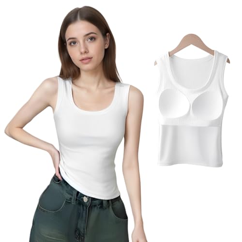 SANNIDHI® Tank Tops for Women Stylish with Shelf Bra Casual Shirts Racerback Basic Cami Tanks Shirt Cotton Undershirt for Yoga, Workout, Pilates, XL
