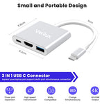 Verilux® USB C Hub,USB C to HDMI Adapter, 3 in 1 USB Type C Hub with USB C PD Port, HD 4k@30HZ HDMI, USB3.0 Port Compatible with Mobile Phone,TV, Projector,for MacBook Air/Pro