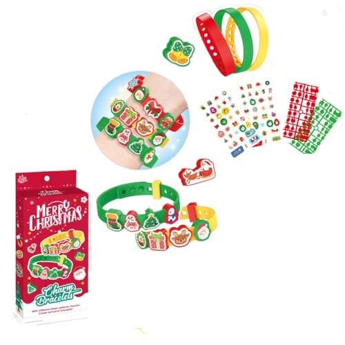 PATPAT® DIY Christmas Charm Bracelet Fashion Rubber Wrist Band Making Kit Festive Friendship Wristlets Charm, Assorted Christmas-themed Cartoon Charm Designs, Fun Festive Party Activity Gift