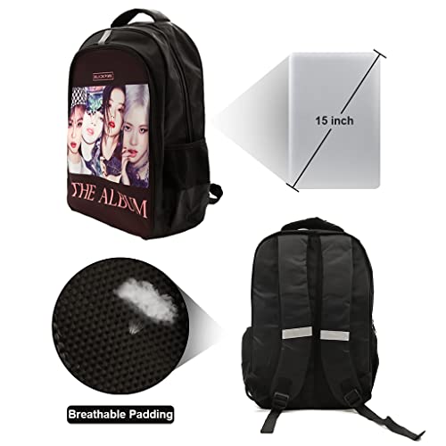 PALAY® Blackpink Bag for Girls, Blackpink Kpop Theme Prints School Backpack, Blackpink Laptop Backpack, Large Capacity College School Bag for Boys Girls, Blackpink Fans Gift (Black)