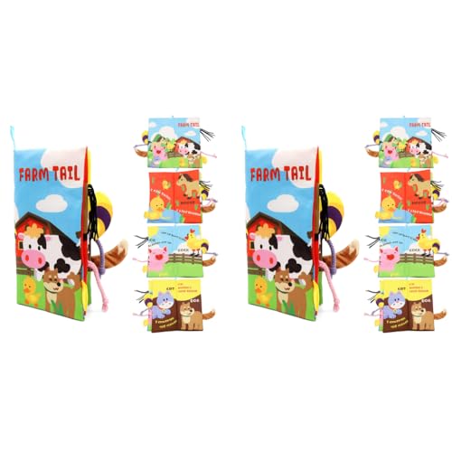 SNOWIE SOFT® Farm Cloth Books for Babies 0 to 3 Years Soft Toys Sensory 6-12 Months with 3D Touch Feel High Contrast Dimensional Tail Early Educational Waterproof Baby 2PCS