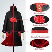 PATPAT® Uchiha Itachi Anime Cosplay Costumes for Women Men 4Pcs Set, Ninja Akatsuki Cloak Long Robe for Adults Teens with Headband, Necklace & Ring for Cosplay Halloween - Size L