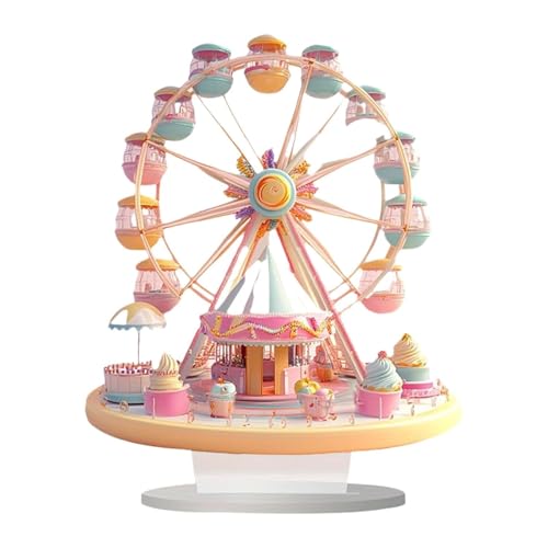 HASTHIP® 2D Flat Acrylic Desktop Ornament, Pink and White Ferris Wheel Design with Cake, Perfect for Home Decor and Valentine's Day, Cake Display,Fun Design-Pink