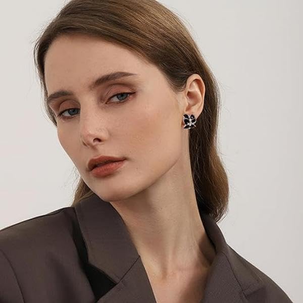 ZIBUYU Floral Rhinestone Earrings Set for Women with 0.7 in Studs & Hypoallergenic Alloy | Black and White Jewelry