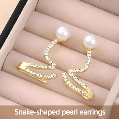 ZIBUYU® Pearl Climber Earrings with Cubic Zirconia and Pearls, Gold Ear Cuff Statement Earrings for Women Elegant Jewelry for Weddings, Gifts, and Special Occasions