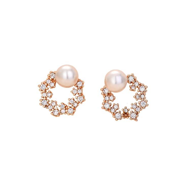 ZIBUYU® Women Ear Studs, Elegant Pearl Rhinestone Ear Studs, Fashion Women Jewelry Glittering Rhinestone Ring Acrylic Pearl Ear Studs for Daily, Special Occasions, Wedding, Party, Women Jewelry Gift