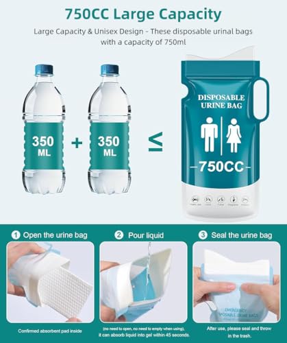 Proberos® 15PCS Disposable Urine Bags with Handle 750cc PE Ziplock Unisex Emergency for Outdoor Driving Camping 13x27cm