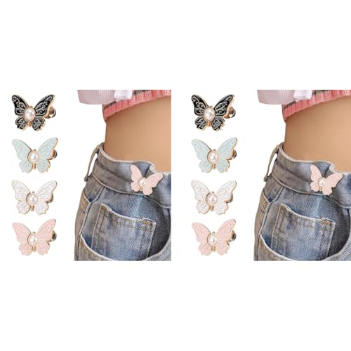 SANNIDHI® 4 Pairs Jeans Tightening Clips SANNIDHI Butterfly Jean Adjustable Pins Waist Tightener Adjustable Buttons Instant Waist Clips Decorative Buckles for Skirt 2 PCS