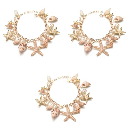 ZIBUYU® Bracelet for Women and Girls Seashell Exotic Boho Adjustable Chain Seashell Bracelet Accessories Starfish Conch Pearl Bracelet Shell Jewellery Birthday Gift for Women 1 Pcs X3