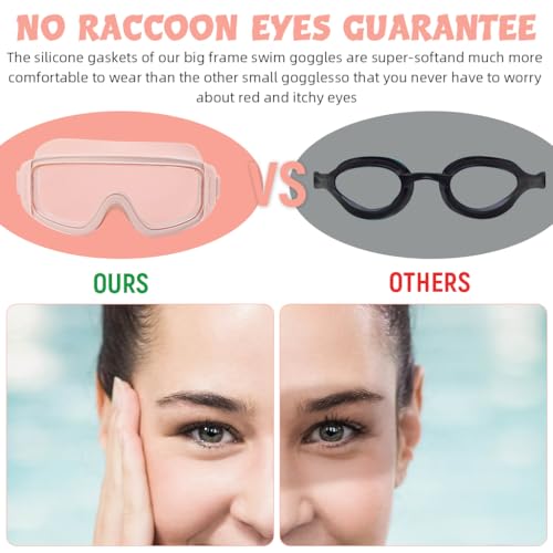 Proberos® Swimming Goggles for Men Women No Leaking Anti-Fog Pool with Adjustable Strap and Ear Plugs UV Protection 180° Vision for Diving Surfing Pink 3PCS