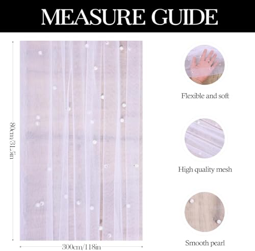 HASTHIP® Sheer Lace Tablecloth, 80x300cm Pearl Embellished Table Cover Table Runner, Decorative Room Decor Background Table Setting for Event, Special Days, Party