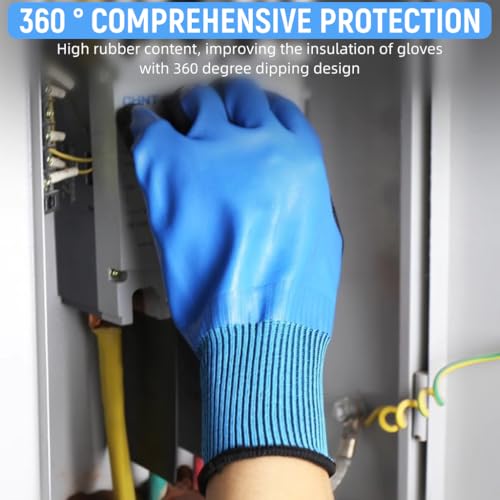 Serplex® 1 Pair Electrical Insulated Gloves Full Palm Rubberization Design 1000V Resistance Non-slip Safe Multi Purpose Electrician Work for Men Women 3PCS