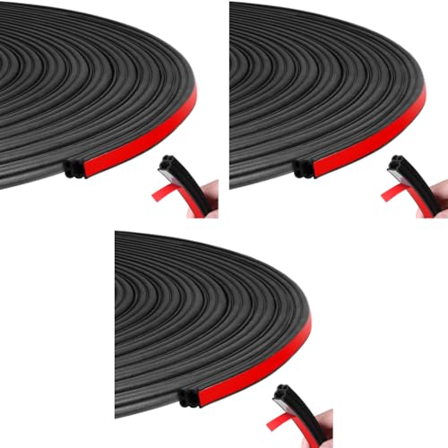 STHIRA® 52.5Ft Car Door Seal Strip Weather Stripping Rubber Cuttable Edge Automotive Soundproof Trim Universal for SUV Van Pickup Trunks 3PCS