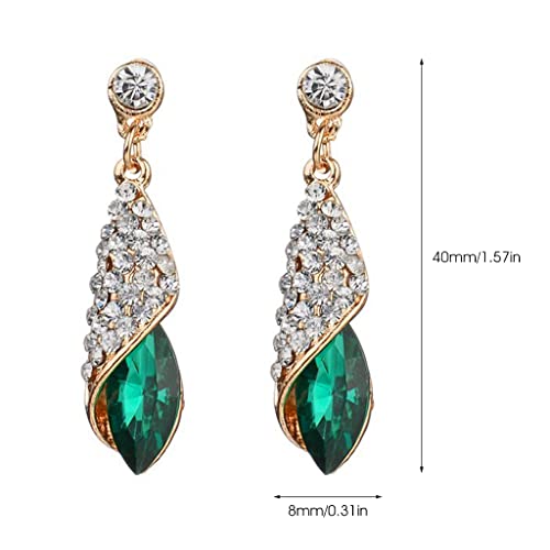 SANNIDHI® 1 Pair Raindrop Elegant Women Earrings Crystal Green,Inlaid Rhinestone Eardrops Luxury Earrings for Women,Jewelry Gift,Ladies