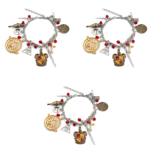 SANNIDHI® Harry-Potter Bracelet for Girls Stylish Wizardry Themed Charm Adjustable Stainless Steel Chain Jewellery Birthday Gifts Women Kids 3PCS