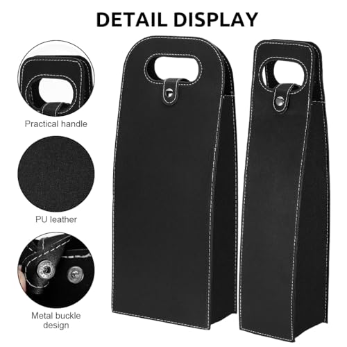 HASTHIP® 2Pcs Single Wine Bottle Gift Bags and Double Wine Bags Gifting Reusable PU Leather Wine Tote Bag Wine Gift Bag for Birthday, Wedding, Picnic Party, Christmas