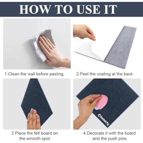 Climberty® 6-Piece Felt Board Bulletin 30x30cm Self-Adhesive Wall Panel with 50 Pushpins Message for Notes Photos Schedules Blue 3PCS