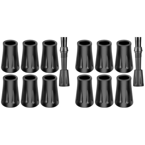 Proberos® 12PCS Trekking Pole Rubber Tips 11mm Universal Replacement Ferrules for Hiking Walking Sticks or Ski Poles Durable Anti-Slip Gear Accessories
