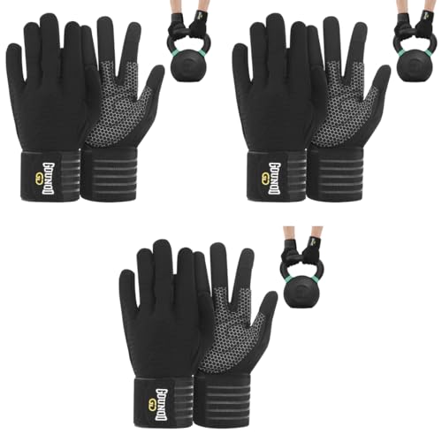 Proberos® Full Finger Workout Gloves with Wrist Support Gym for Men and Women Professional Weightlifting Fitness Training M 3PCS