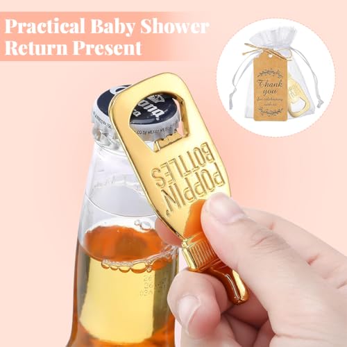 SNOWIE SOFT® 12PCS Baby Shower Return Gifts Thank You Golden Bottle Shaped Opener Creative Babies Birthday Decoration Token with Cards Drawstring Bags