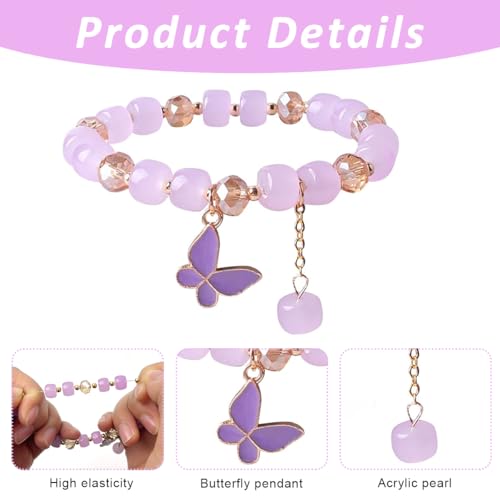 ZIBUYU® Butterfly Crystal Bracelets for Women Stylish Cute Enamel Charms Tassel Elastic Bracelet Gifts for Girls Teens 3PCS
