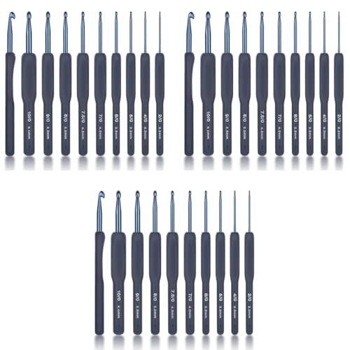 ZIBUYU® Crochet Set 27PCS Aluminum Flower Embroidery Kit for Beginners 2.0mm-6mm TPR Rubberized Handle DIY Tailoring Accessories Projects Dark Blue