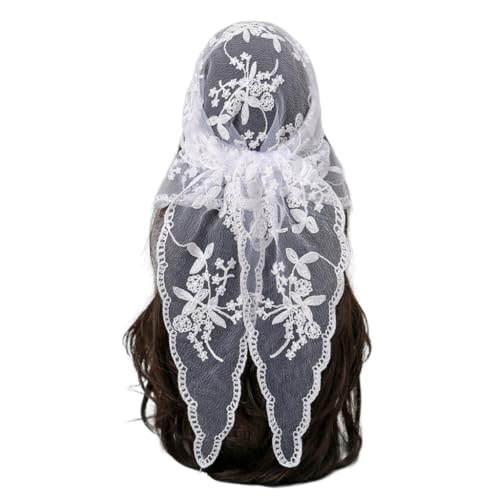 SANNIDHI® Women's Flower Embroidery Hair Scarf Headband Sheer Lace Hair Bandana - White