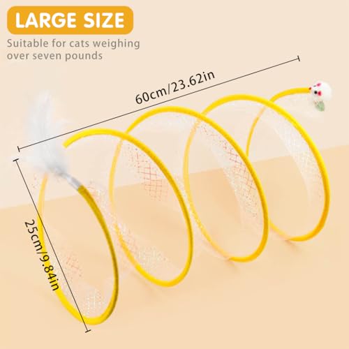 Qpets® Cat Tunnel for Indoor Cats, Elastic Spring Tunnel CatPlaying Toys with Feather Tail, Teaser Toy for Cat, Small Pet