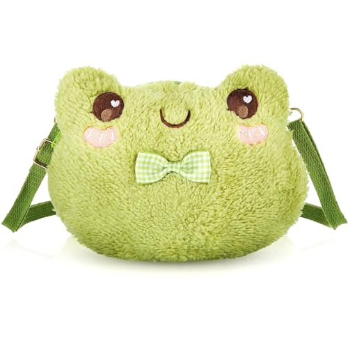 PALAY® Girls Sling Bag Cute Plush Frog Shoulder Bag Sling Bag Crossbody Bag with Adjustable Shoulder Strap Kawaii Fashion Casual Shoulder Bag for Daily Small Phone Bag Gift for Girls