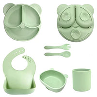 SNOWIE SOFT® 6pcs Silicone Tableware Kit for Baby Foodgrade Silicone Tableware Set Baby Plate & Bowl with Sucker, Cup, Spoon, Fork, Bib, Food Grade Silicone, BPA-Free, Dishwasher & Microwave Safe