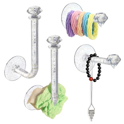 MAYCREATE® 4Pcs Headband Holder Stand Scrunchie Organizer, Acrylic Clear Glitter Adhesive Scrunchy Holder Scrunchie Tower Storage Wall Hook for Women Girl Headband Bracelet Necklace