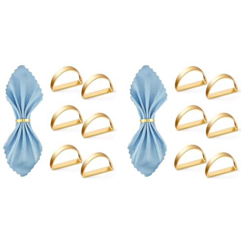 HASTHIP® 24PCS Stainless Steel Napkin Rings Golden Holders Luxury Minimalism for Dining Table Wedding Feast Banquet Festival Bright Gold Semicircle