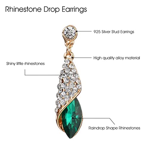 SANNIDHI® 1 Pair Raindrop Elegant Women Earrings Crystal Green,Inlaid Rhinestone Eardrops Luxury Earrings for Women,Jewelry Gift,Ladies