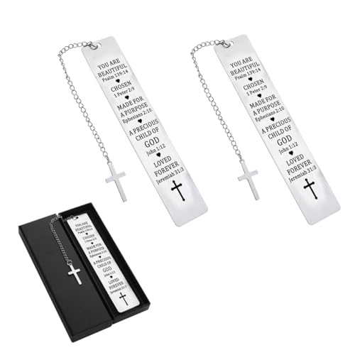 Climberty® 2Pcs Metal Bookmark with Cross Pendant Chain Stainless Steel Bookmarks with Gift Box Inspirational Book Mark Valentine Mother's Day Christmas Birthday Christian Gifts for Women, Men