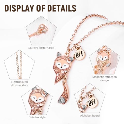 ZIBUYU® 6PCS Necklace for Girls Women Magnetic BFF Best Friend Enamel Fox Heart Pendant Locket Cute Matching Friendship Jewellery Birthday Gift Sister