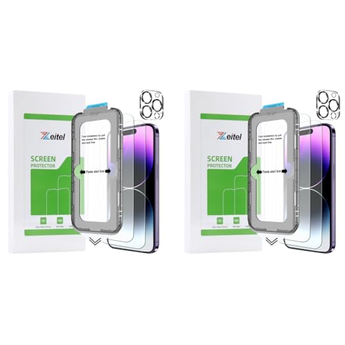 Zeitel® Tempered Glass for iPhone 14 Pro Max 6.7 Inch Anti Fingerprint Screen Protector Auxiliary Installation Kit Scratch Resistant Protectors Lens Protector 2PCS
