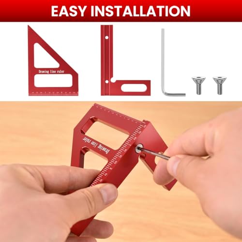Serplex® Drawing Line Ruler L-Rule Woodworking 45° 90° Laser Etched Marks Design Precise Aluminum Alloy Measuring Tool Angled 3PCS