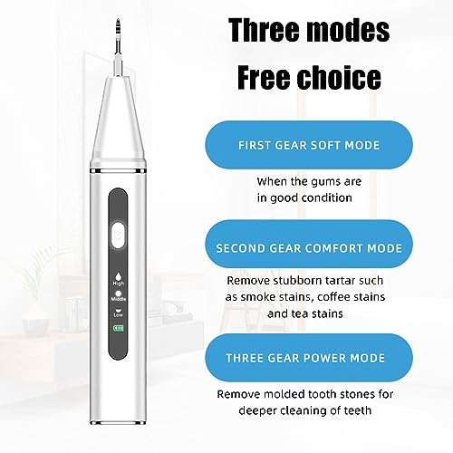 HANNEA® Teeth Whitening Kit Electric Tartar Remover with LED, Teeth Stain Remover with 3 Working Modes, Teeth Cleaning Kits With 4 Stainless Steel Bits, Oral Mirror, White