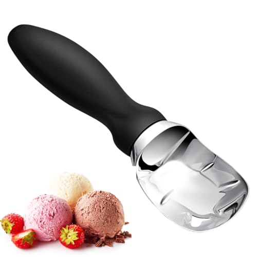 HASTHIP® Heavy Duty Ice Cream Scoop,Professional Metal Ice Cream Spoon with Anti-Slip Handle,Kitchen Tool Stainless Steel Scooper for Gelato Sorbet Cookie Dough
