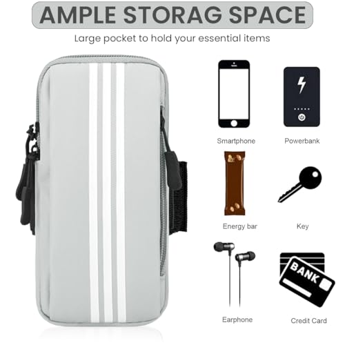 Optifit® Waterproof Running Armband Phone Holder with Anti-Slip Elastic Strap for 6.7 Inch Smartphones Breathable Durable Arm Bag for Men Women Outdoor Fitness Jogging Hiking Grey 2 PCS