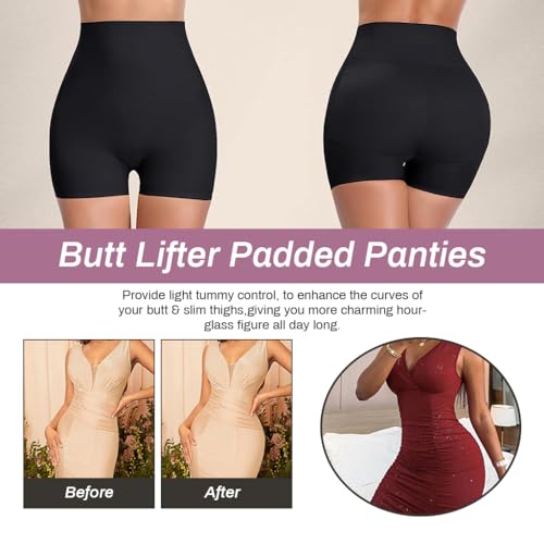PALAY® Womens Padded Butt Lifter Shapewear Combo, High Waist Hip Enhancer Panty Shorts, Seamless Tummy Control, Invisible Underwear for Dresses, M, Black & Beige