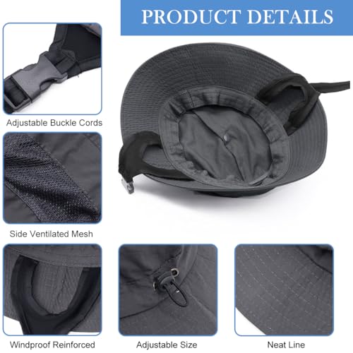 GUSTAVE® UPF 50 Sun Hat Bucket for Men Women with Breathable Mesh Quick-Dry Lightweight Design Adjustable Chin Buckle Packable Travel Surfing Hiking Beach Outdoor Adventures 2 PCS Dark Gray